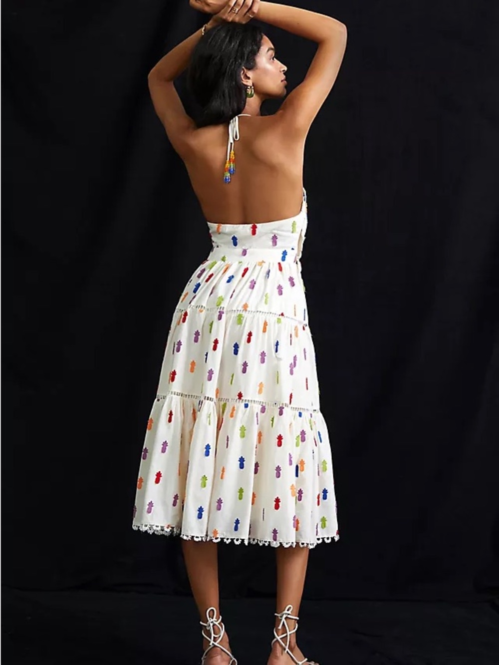 NWT Anthropologie FARM Rio Pineapple Multicolored Tiered Halter Midi Dress - Picture 2 of 7